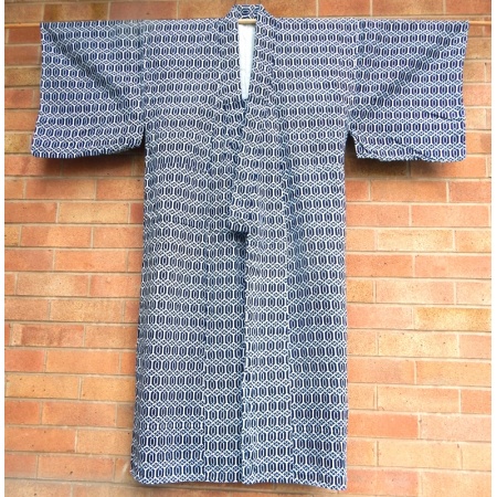 Vintage Men's Yukata - Dark Blue & White Link Pattern