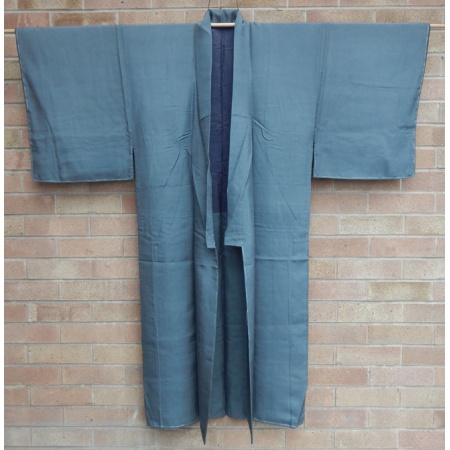 Men's Blue Grey Plain Silk Kimono