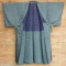 Men's Blue Grey Plain Silk Kimono