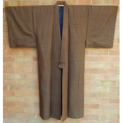Men's Vintage Japanese Brown Silk Triangle Pattern Kimono