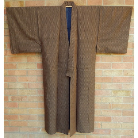 Men's Vintage Japanese Brown Silk Triangle Pattern Kimono