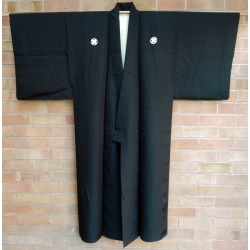 Men's Vintage Black Silk Itsusumon Kimono