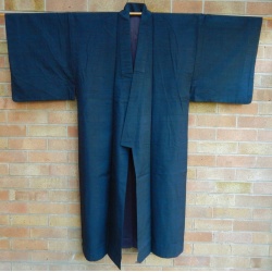Men's Vintage Dark Blue Silk Kimono
