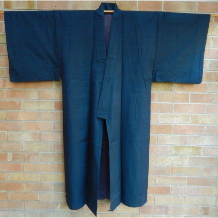 Men's Vintage Dark Blue Silk Kimono