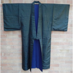 Men's Vintage Dark Green/Blue Silk Kimono