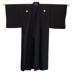 Men's Vintage Black Silk Itsutsumon Marunikatabami Kimono