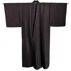 Men's Vintage Japanese Kimono in Dark Brown Tsumugi Silk