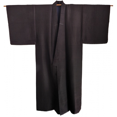 Men's Vintage Japanese Kimono in Dark Brown Tsumugi Silk