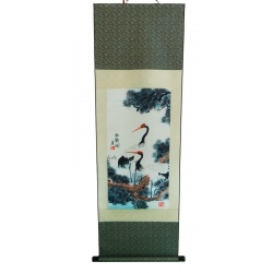 Chinese Silk Scroll - Cranes in Pine Tree