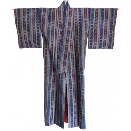 Women's Vintage Japanese Silk Kimono with Geometric Patterns