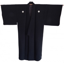 Men's Black Silk Vintage Itsutsumon Kimono