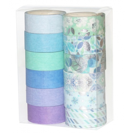 Washi Tape Rolls in Blue and Silver Theme