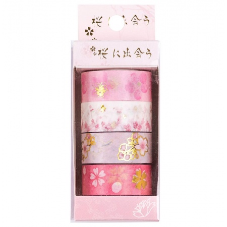 Washi Tape Rolls with Pink and Gold Cherry Blossom Designs